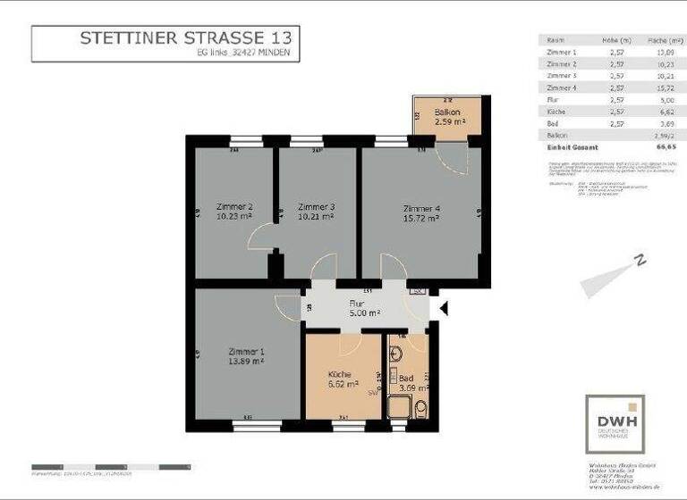 Wohnung zur Miete 1.199 € 4 Zimmer 65,5 m² frei ab 01.03.2026 Stettiner Str. 13 Innenstadt Minden 32427