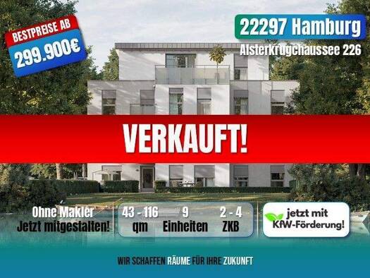 Terrassenwohnung zum Kauf - Neubau provisionsfrei als Kapitalanlage geeignet 619.900 € 3 Zimmer 87 m² Alsterkrugchaussee 226 Alsterdorf Hamburg 22297