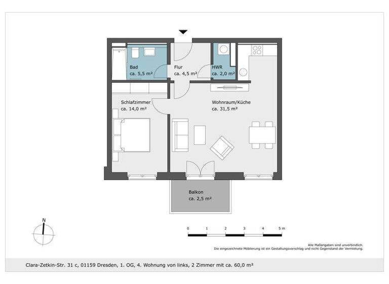 Wohnung zur Miete 851 € 2 Zimmer 60,1 m² 1. Geschoss Clara-Zetkin-Str. 31c Löbtau-Süd Dresden 01159