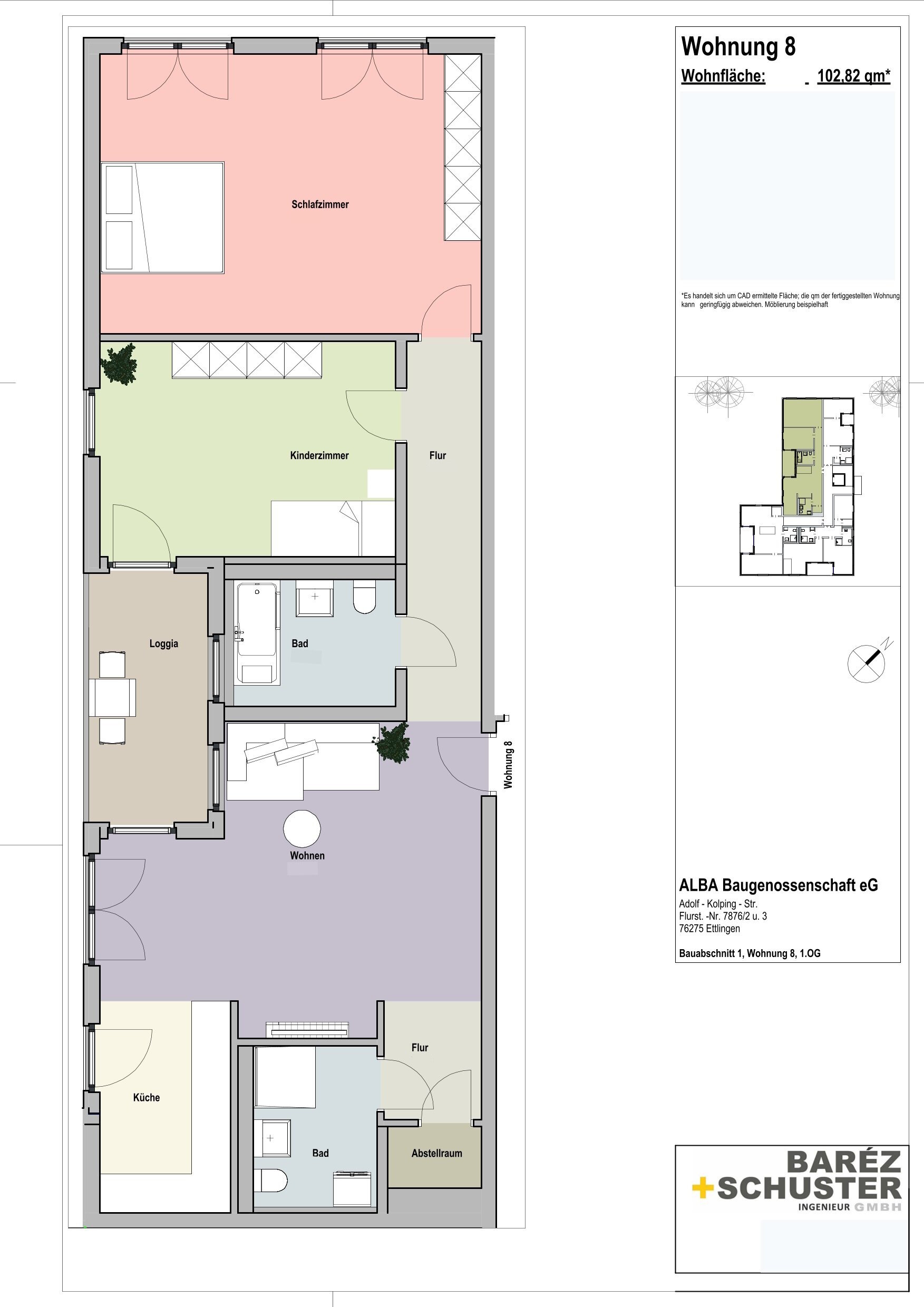 Wohnung zur Miete 1.440 € 3 Zimmer 102,8 m²<br/>Wohnfläche 1.<br/>Geschoss ab sofort<br/>Verfügbarkeit Adolf-Kolping-Str. 17 Ettlingen - Kernstadt 1 Ettlingen 76275