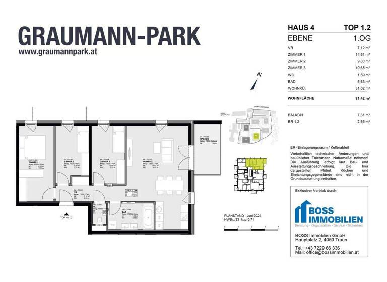 Wohnung zum Kauf - Erstbezug 458.500 € 4 Zimmer 81,4 m² 1. Geschoss Graumannpark 4 Traun 4050