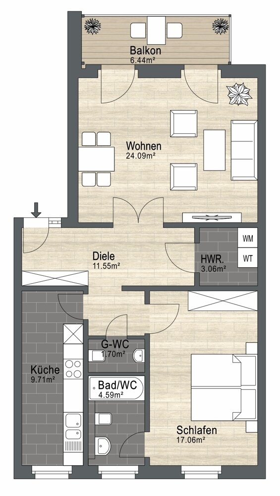 Wohnung zum Kauf 259.000 € 2 Zimmer 75 m²<br/>Wohnfläche 2.<br/>Geschoss Zentrum - West Leipzig 04109