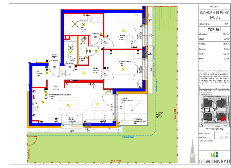 Wohnung zur Miete - Erstbezug 867 € 3 Zimmer 70,8 m² EG Kellner-Straße/Perausch-Straße Enns 4470