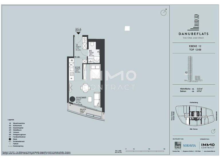Wohnung zum Kauf - Erstbezug 394.900 € 1 Zimmer 33,5 m² Wagramer Straße 2 Wien 1220
