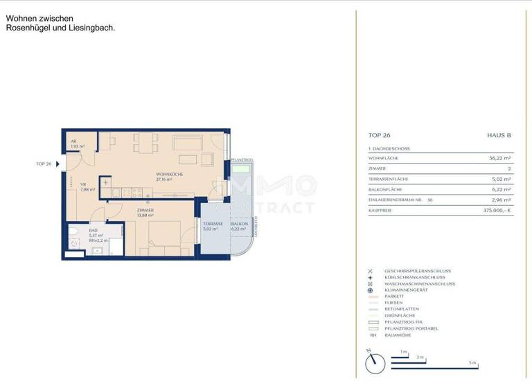 Wohnung zum Kauf - Erstbezug provisionsfrei 375.000 € 2 Zimmer 56,2 m² 5. Geschoss Wien 1230