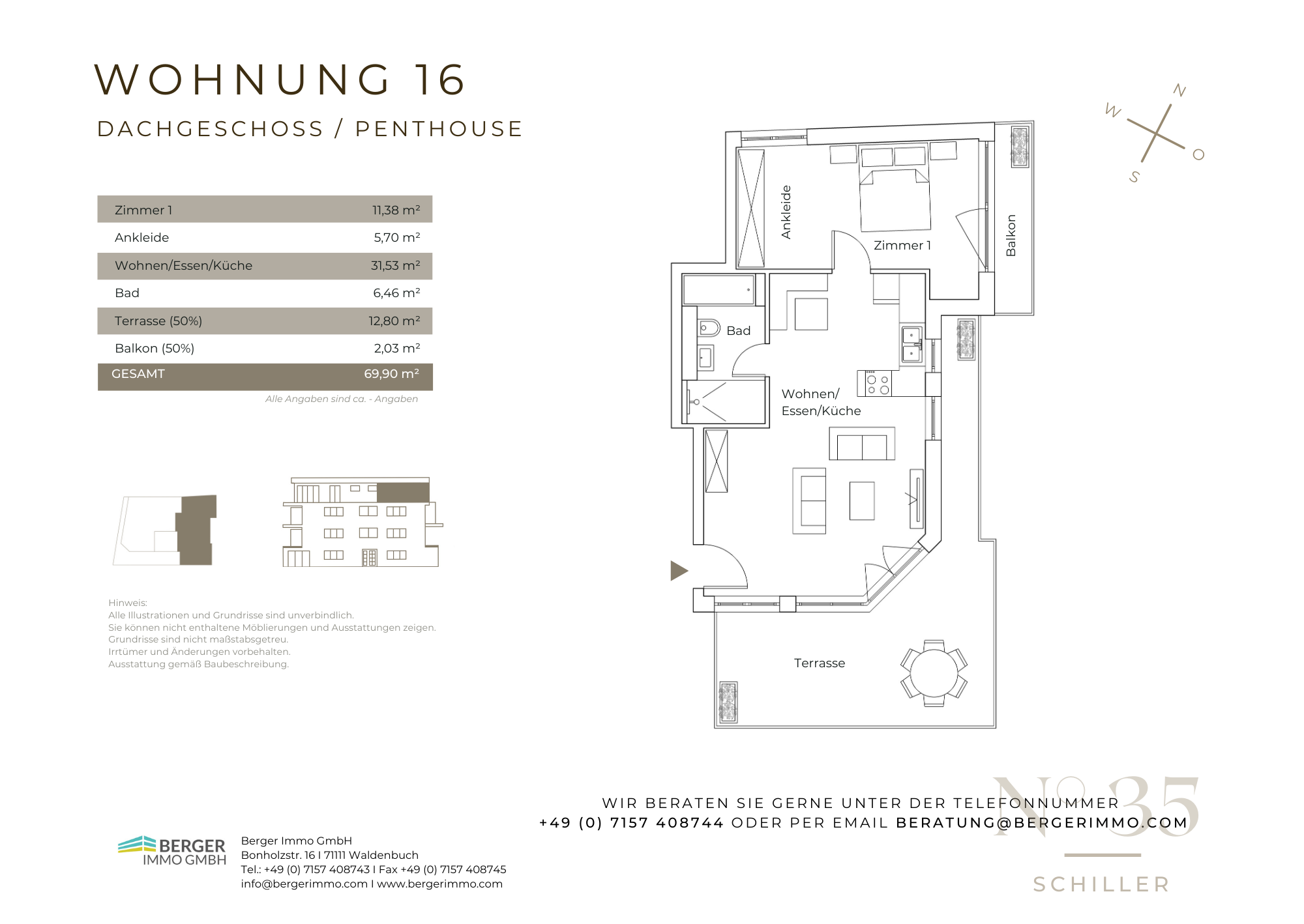 Wohnung zum Kauf provisionsfrei als Kapitalanlage geeignet 555.000 € 2 Zimmer 69,9 m²<br/>Wohnfläche Schillerstraße 35 Waldenbuch 71111