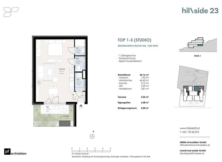 Studio zum Kauf - Erstbezug 289.000 € 1 Zimmer 50,2 m² 1. Geschoss Wien 1230