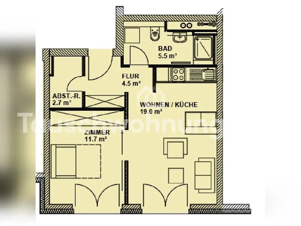 Wohnung zur Miete 720 € 2 Zimmer 44 m²<br/>Wohnfläche 2.<br/>Geschoss Dornbusch Frankfurt am Main 60320