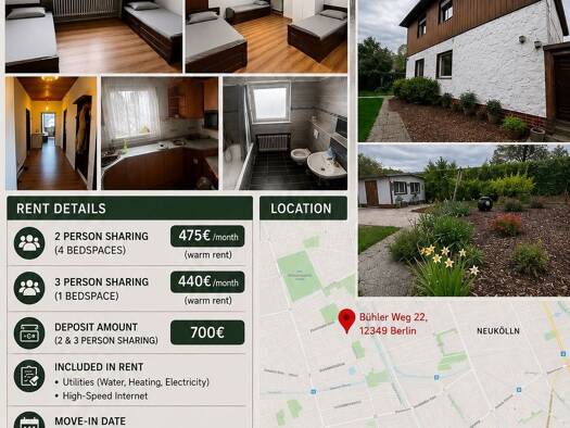WG-Zimmer zur Miete 500 € 20 m² Geschoss 2/2 frei ab 31.08.2026 Bühler Weg 22 Buckow Neukölln 12349