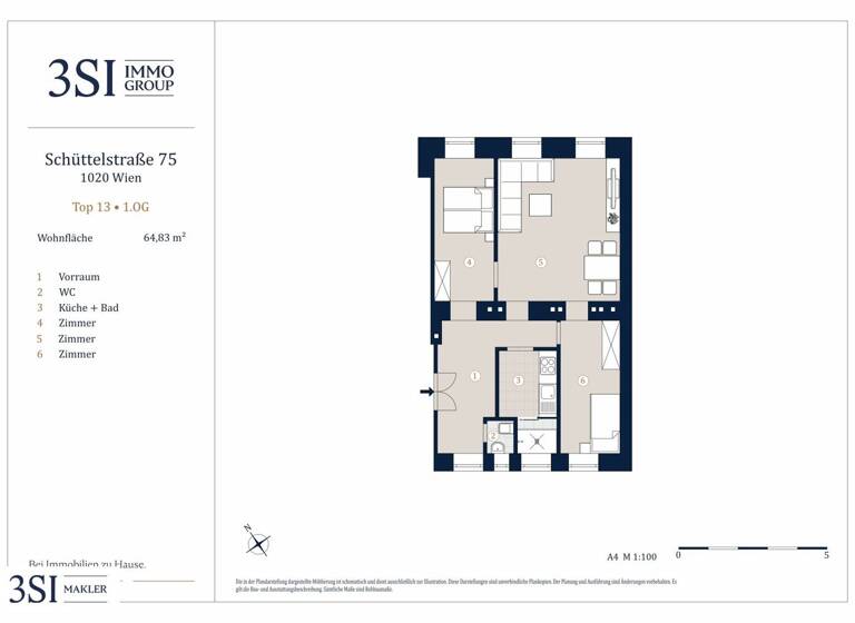 Wohnung zum Kauf 299.000 € 3 Zimmer 64,8 m² 1. Geschoss Schüttelstraße 75 Wien 1020