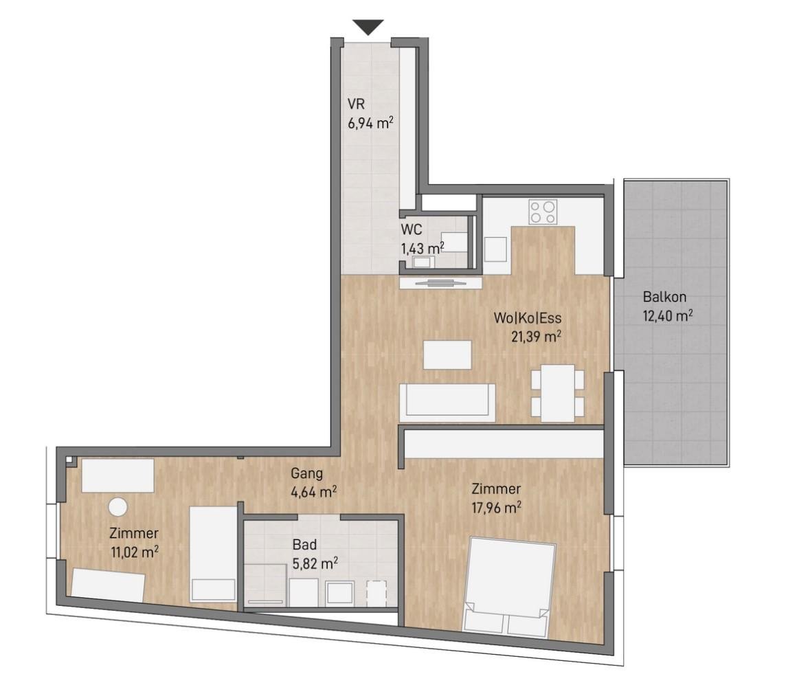 Wohnung zum Kauf 340.654,30 € 3,5 Zimmer 69,2 m²<br/>Wohnfläche 2.<br/>Geschoss Janzgasse 22 Eggenberg Graz 8020