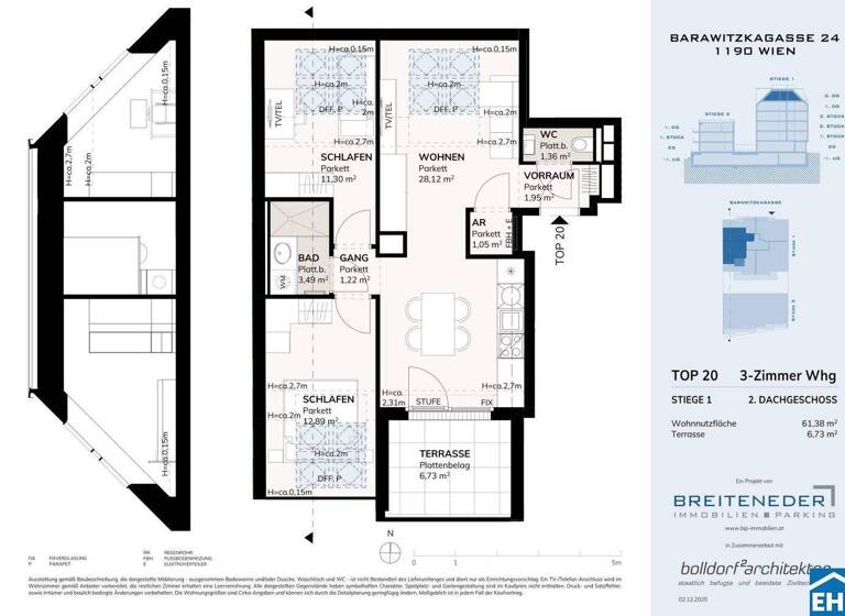Wohnung zum Kauf - Erstbezug provisionsfrei 560.000 € 3 Zimmer 61,4 m² 6. Geschoss Barawitzkagasse Wien 1190