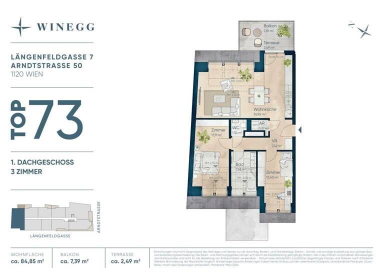 Wohnung zum Kauf - Erstbezug 601.300 € 3 Zimmer 84,9 m² 6. Geschoss Arndtstraße 50 Wien 1120