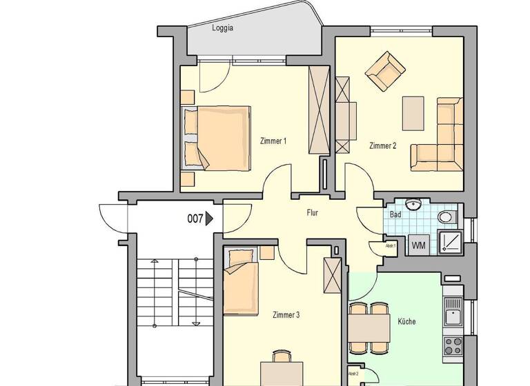 Wohnung zur Miete 540 € 3 Zimmer 68 m² 3. Geschoss frei ab 01.06.2026 Trier-Süd Trier 54290