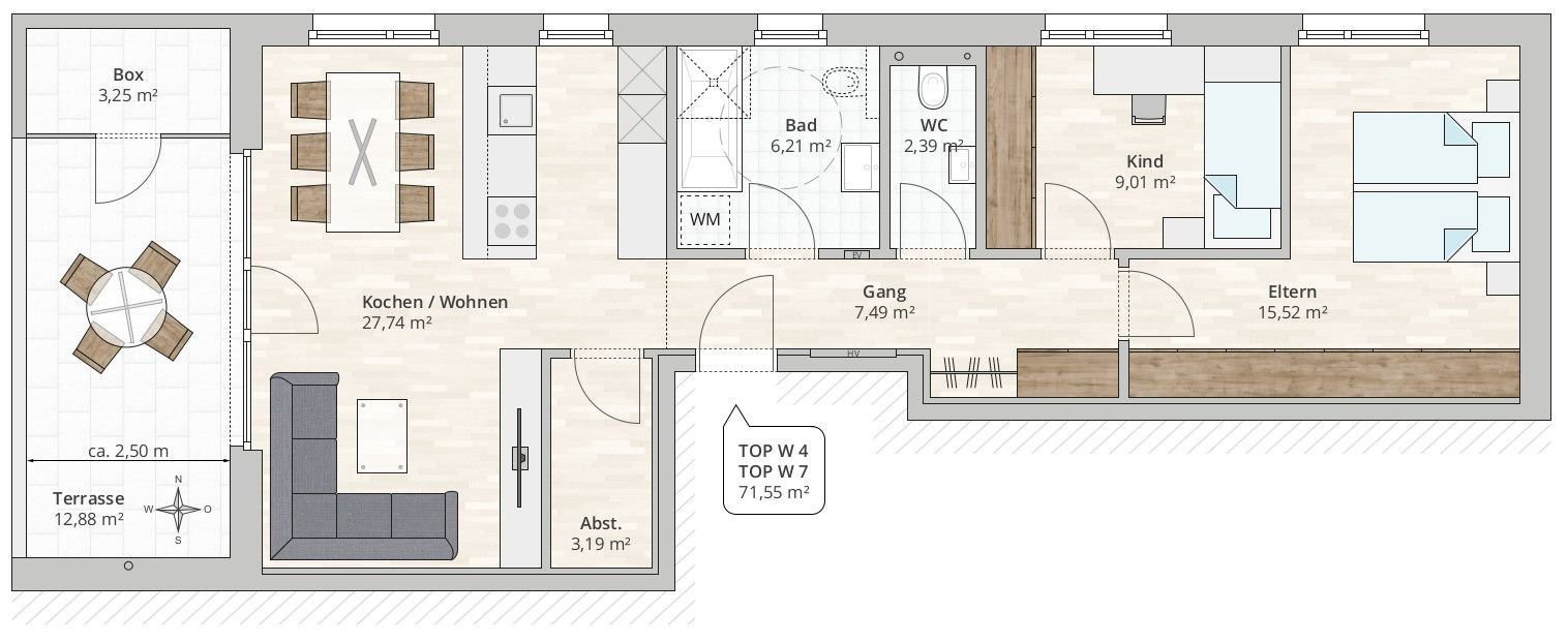 Terrassenwohnung zum Kauf provisionsfrei 449.000 € 3 Zimmer 71,6 m²<br/>Wohnfläche 1.<br/>Geschoss Fenkern 2 Mäder 6841