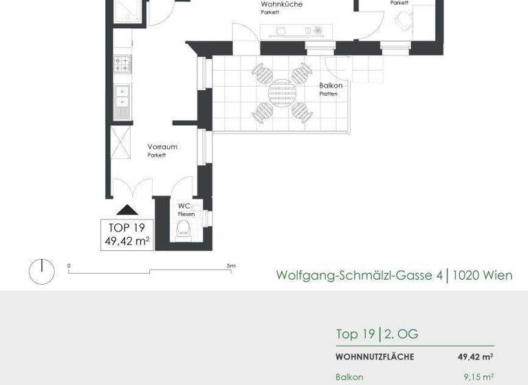 Wohnung zum Kauf 375.001 € 2 Zimmer 49,3 m² 2. Geschoss Wolfgang-Schmälzl-Gasse 4 Wien 1020