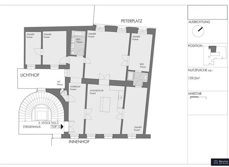 Wohnung zur Miete 2.915 € 5,5 Zimmer 139,4 m² 3. Geschoss Graben Wien 1010