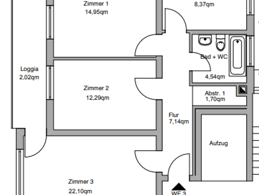 Wohnung zur Miete nur mit Wohnberechtigungsschein 464 € 3 Zimmer 73,3 m² 3. Geschoss frei ab 01.12.2025 In der Badestube 3 Marburg 35039