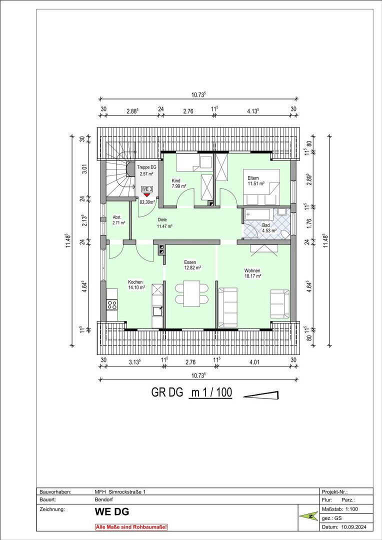 Wohnung zur Miete 710 € 3 Zimmer 83,3 m²<br/>Wohnfläche 2.<br/>Geschoss Simrockstr. 1 Bendorf Bendorf 56170