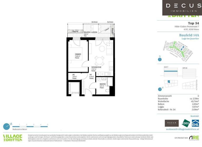 Wohnung zum Kauf - Erstbezug 345.600 € 2 Zimmer 43,7 m² 4. Geschoss Wien 1030