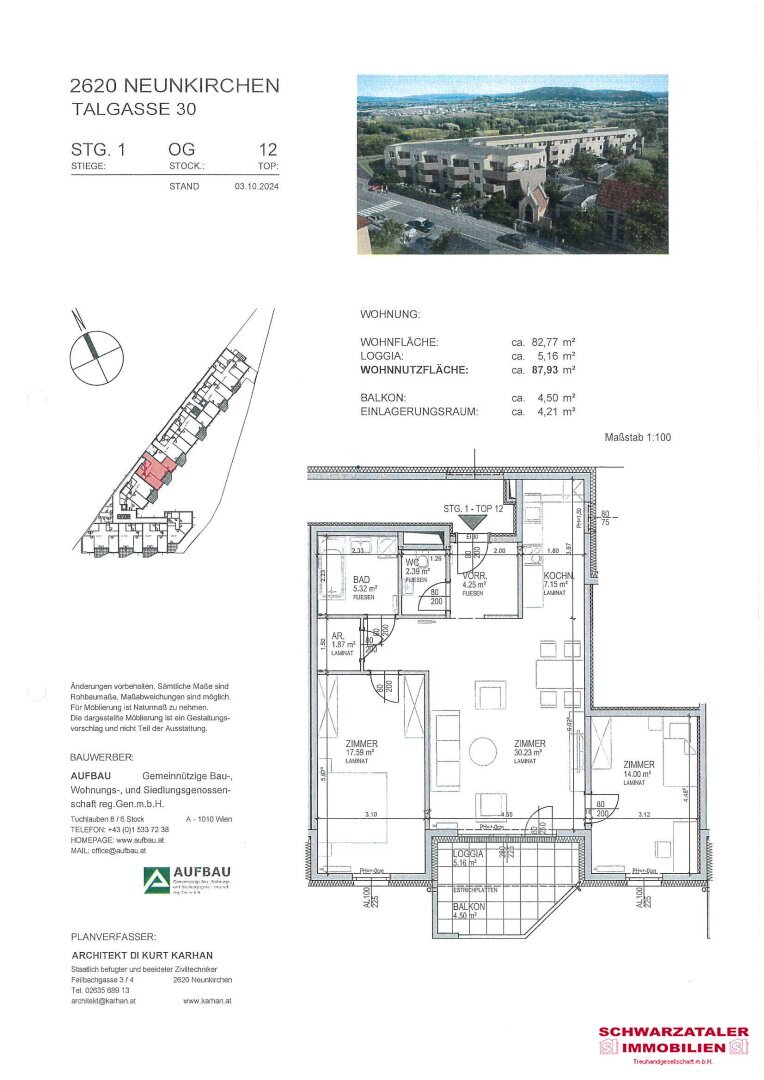 Wohnung zur Miete 1.003 € 3 Zimmer 82,8 m²<br/>Wohnfläche 1.<br/>Geschoss 01.03.2025<br/>Verfügbarkeit Talgasse 30 Neunkirchen 2620