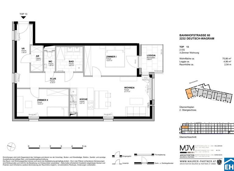 Wohnung zum Kauf - Erstbezug 354.000 € 3 Zimmer 75,9 m² 2. Geschoss Bahnhofstraße Deutsch-Wagram 2232
