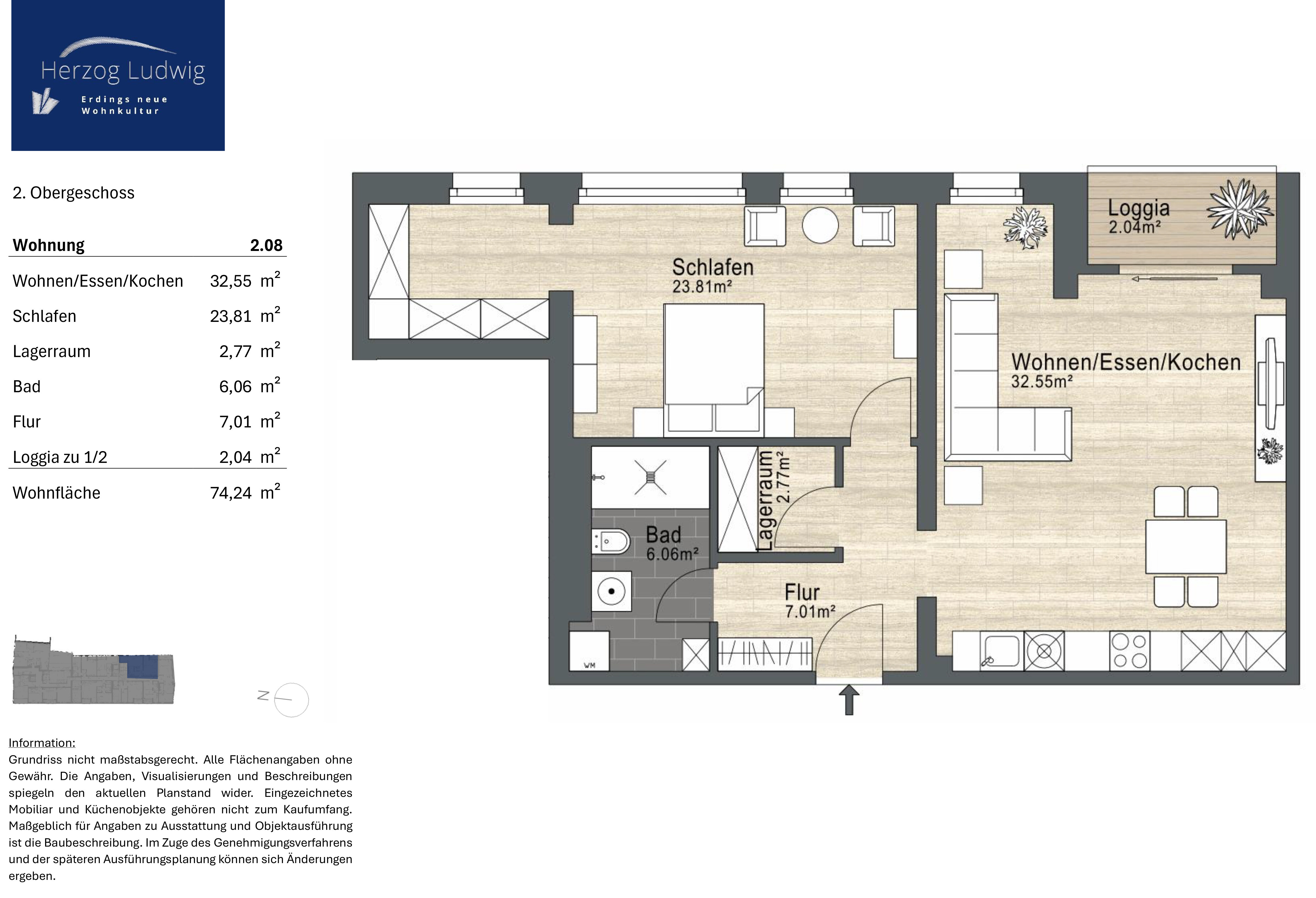 Wohnung zum Kauf provisionsfrei 589.900 € 2 Zimmer 74,2 m²<br/>Wohnfläche 2.<br/>Geschoss Altenerding Erding 85435