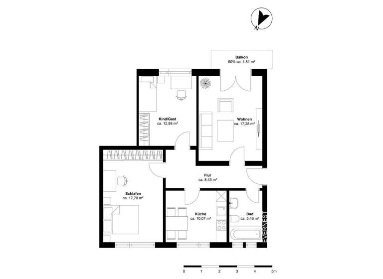 Wohnung zum Kauf 319.000 € 3 Zimmer 73,6 m² 1. Geschoss Neckarau Mannheim 68199