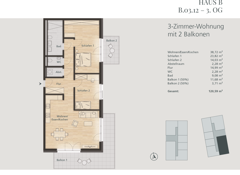Wohnung zum Kauf 590.891 € 3 Zimmer 120 m²<br/>Wohnfläche 3.<br/>Geschoss Waldshut Waldshut 79761