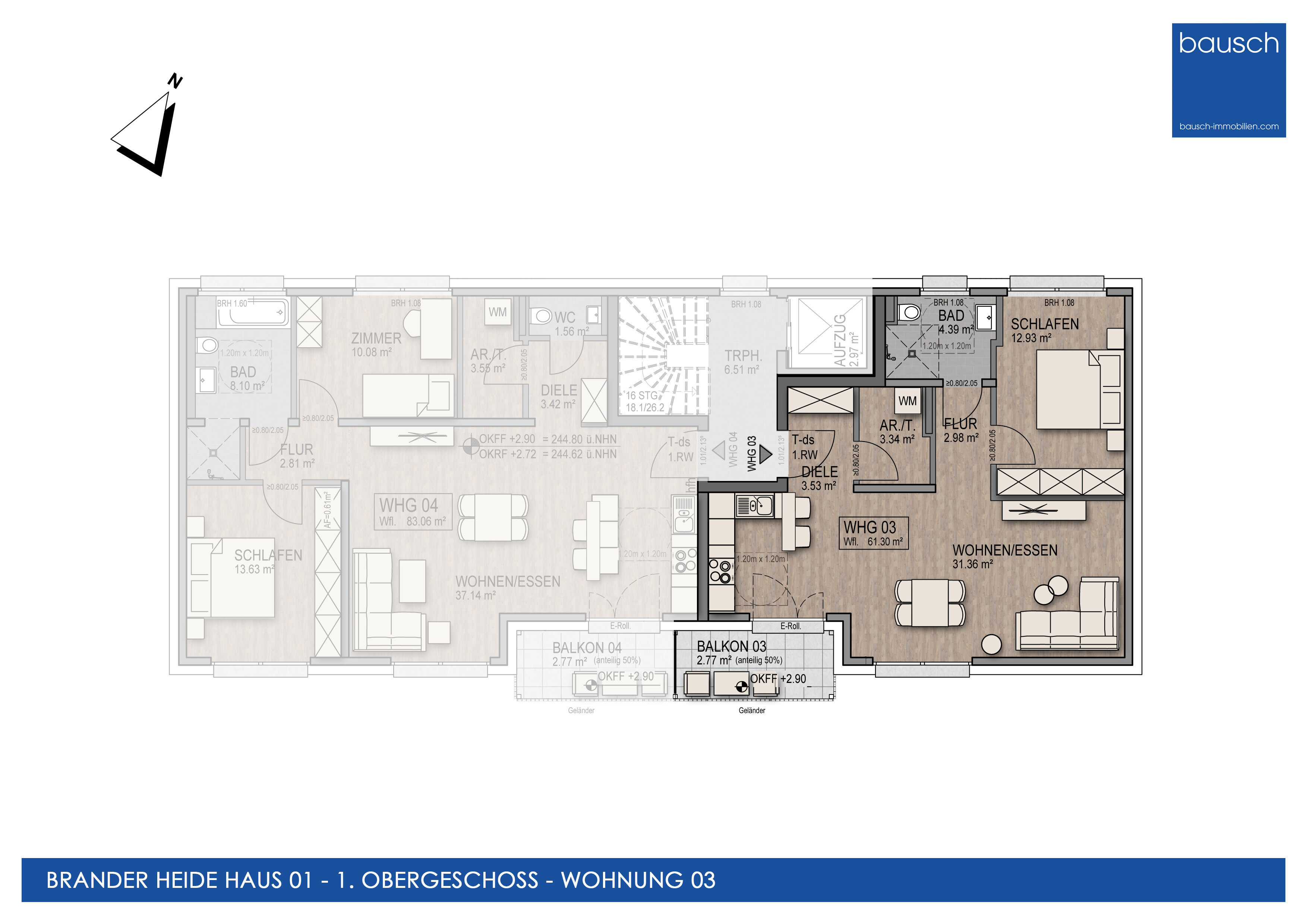 Wohnung zur Miete 858 € 2 Zimmer 61,3 m²<br/>Wohnfläche 1.<br/>Geschoss Im Roth 63 Brand Aachen 52078