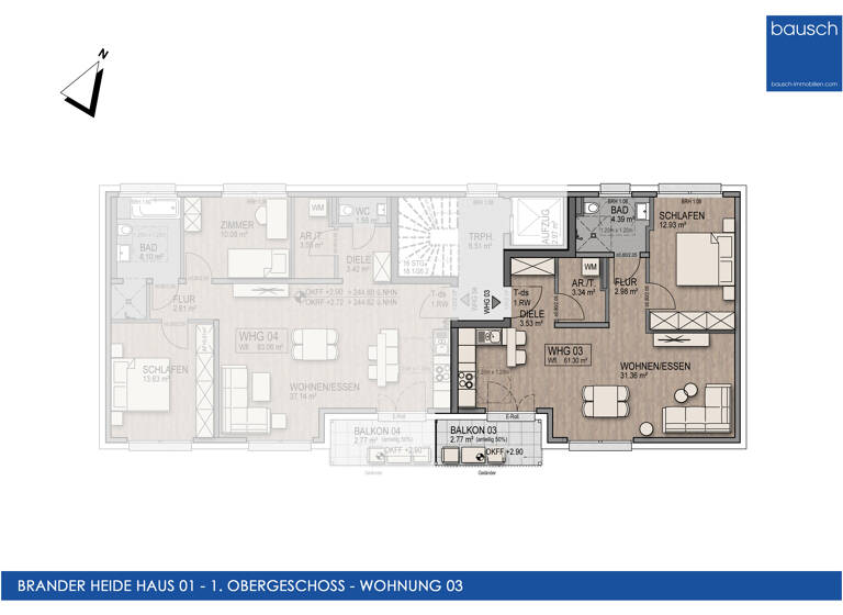 Wohnung zur Miete 858 € 2 Zimmer 61,3 m²<br/>Wohnfläche 1.<br/>Geschoss Im Roth 63 Brand Aachen 52078