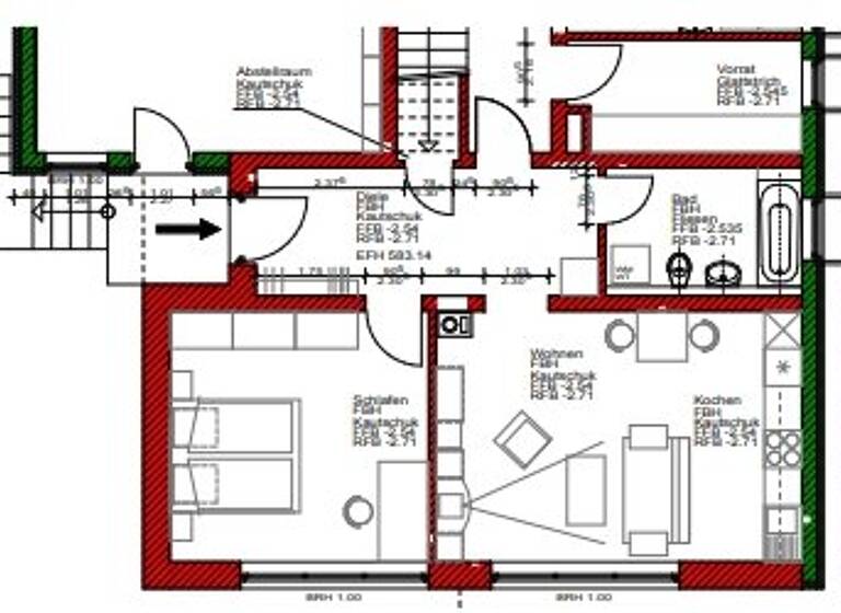 Wohnung zur Miete 770 € 2 Zimmer 57 m² EG frei ab sofort Biberach Biberach an der Riß 88400