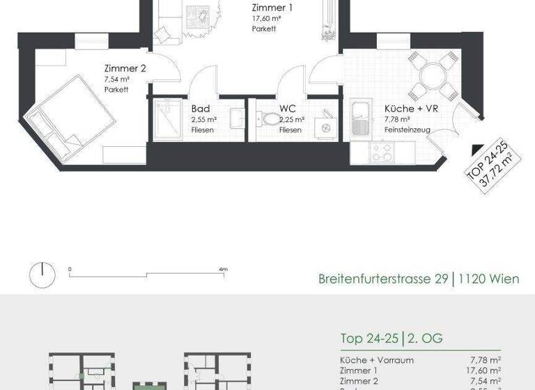 Wohnung zum Kauf 154.000 € 2 Zimmer 37,7 m² 2. Geschoss Wien 1120