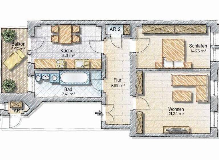 Wohnung zum Kauf 184.500 € 2 Zimmer 69,2 m² 1. Geschoss Pieschen-Süd Dresden 01127