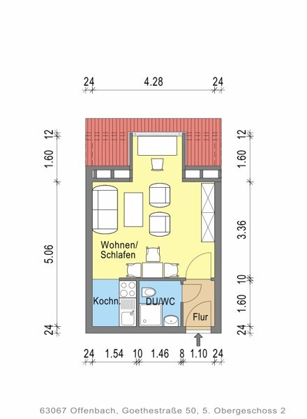 Wohnung zur Miete 275 € 1 Zimmer 22,4 m²<br/>Wohnfläche 5.<br/>Geschoss 25.12.2024<br/>Verfügbarkeit Goethestr. 50 Messehalle Offenbach am Main 63067