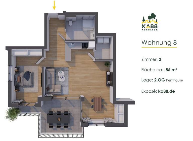 Penthouse zum Kauf provisionsfrei 499.000 € 2 Zimmer 86 m²<br/>Wohnfläche 2.<br/>Geschoss Konrad-Adenauer-Straße 88 Niederbachem Wachtberg 53343