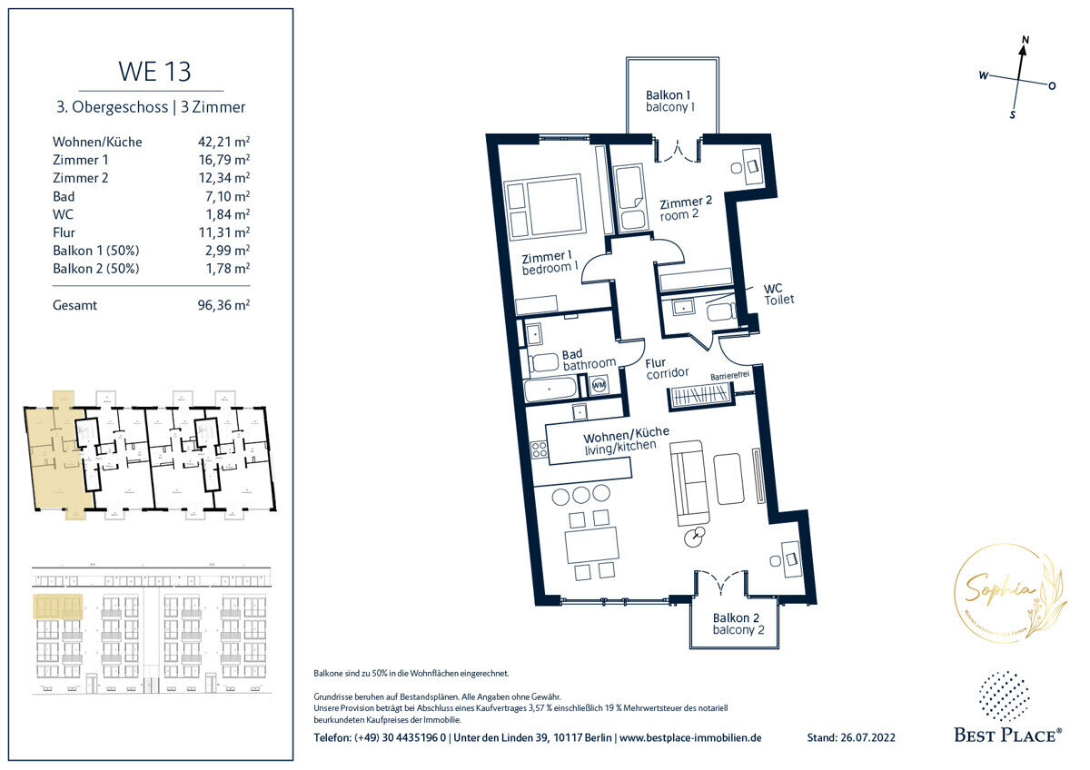 Wohnung zum Kauf 699.000 € 3 Zimmer 96,4 m²<br/>Wohnfläche 3.<br/>Geschoss 01.10.2025<br/>Verfügbarkeit Gesellschaftstraße 31 / 32 Reinickendorf Berlin 13409