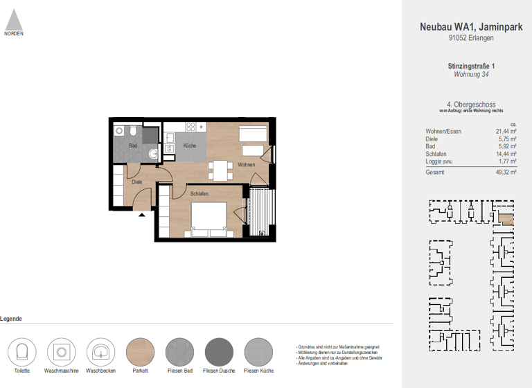 Wohnung zur Miete 791 € 2 Zimmer 49,3 m² 4. Geschoss frei ab sofort Stintzingstr. 1 Erlangen-Süd Erlangen 91052
