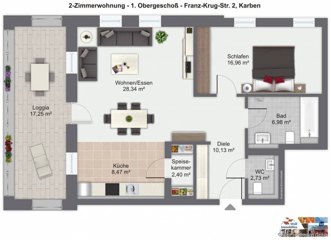 Wohnung zur Miete 1.250 € 2 Zimmer 85,8 m²<br/>Wohnfläche 2.<br/>Geschoss 01.03.2025<br/>Verfügbarkeit Klein-Karben Karben 61184