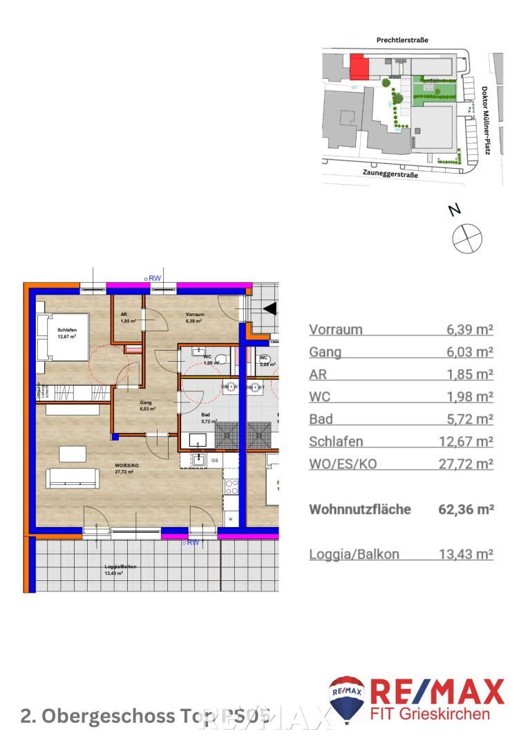 Wohnung zum Kauf 290.026 € 2 Zimmer 62,4 m²<br/>Wohnfläche 2.<br/>Geschoss Grieskirchen 4710