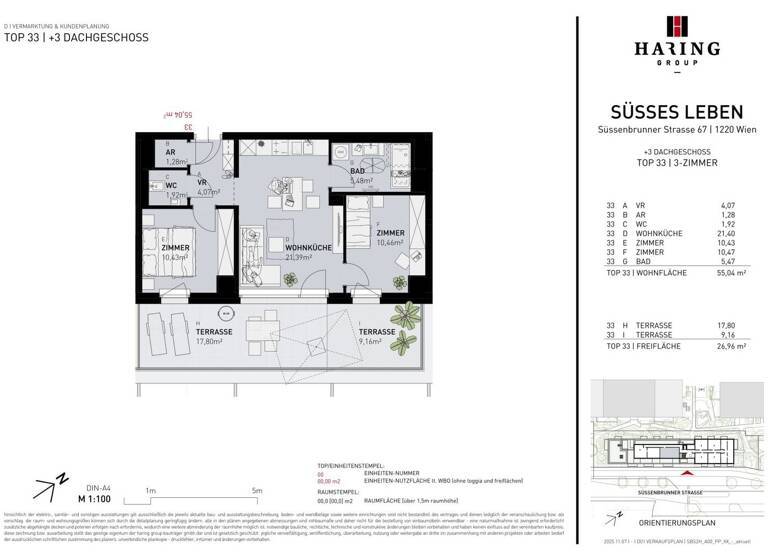 Wohnung zum Kauf - Erstbezug 378.500 € 3 Zimmer 55,1 m² 3. Geschoss Süßenbrunner Straße 67 Wien 1220