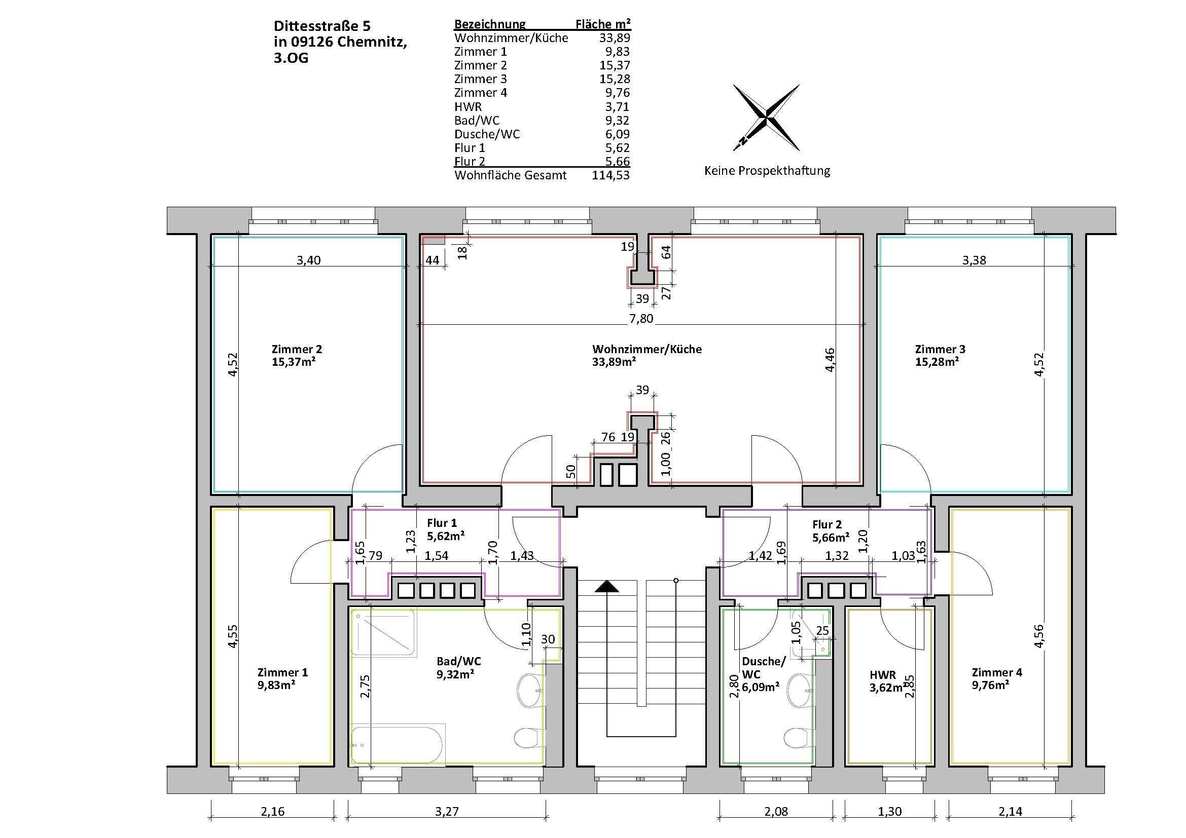 Wohnung zur Miete 744 € 5 Zimmer 114,5 m²<br/>Wohnfläche 3.<br/>Geschoss Dittesstr. 5 Bernsdorf 423 Chemnitz 09126