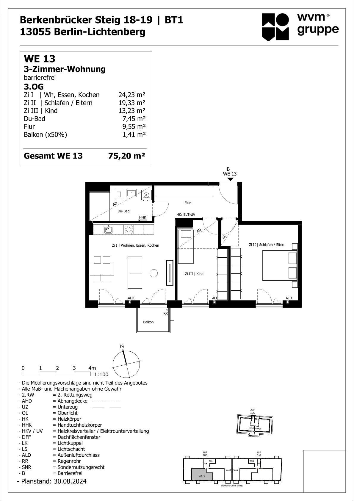 Wohnung zum Kauf provisionsfrei 527.000 € 3 Zimmer 75,2 m²<br/>Wohnfläche 3.<br/>Geschoss Berkenbrücker Steig 18-19 Alt-Hohenschönhausen Berlin 13055