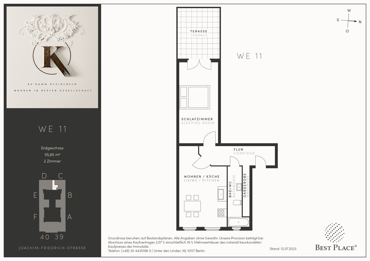 Wohnung zum Kauf 469.000 € 2 Zimmer 55,7 m²<br/>Wohnfläche EG<br/>Geschoss ab sofort<br/>Verfügbarkeit Joachim-Friedrich-Straße 39-40 Halensee Berlin 10711