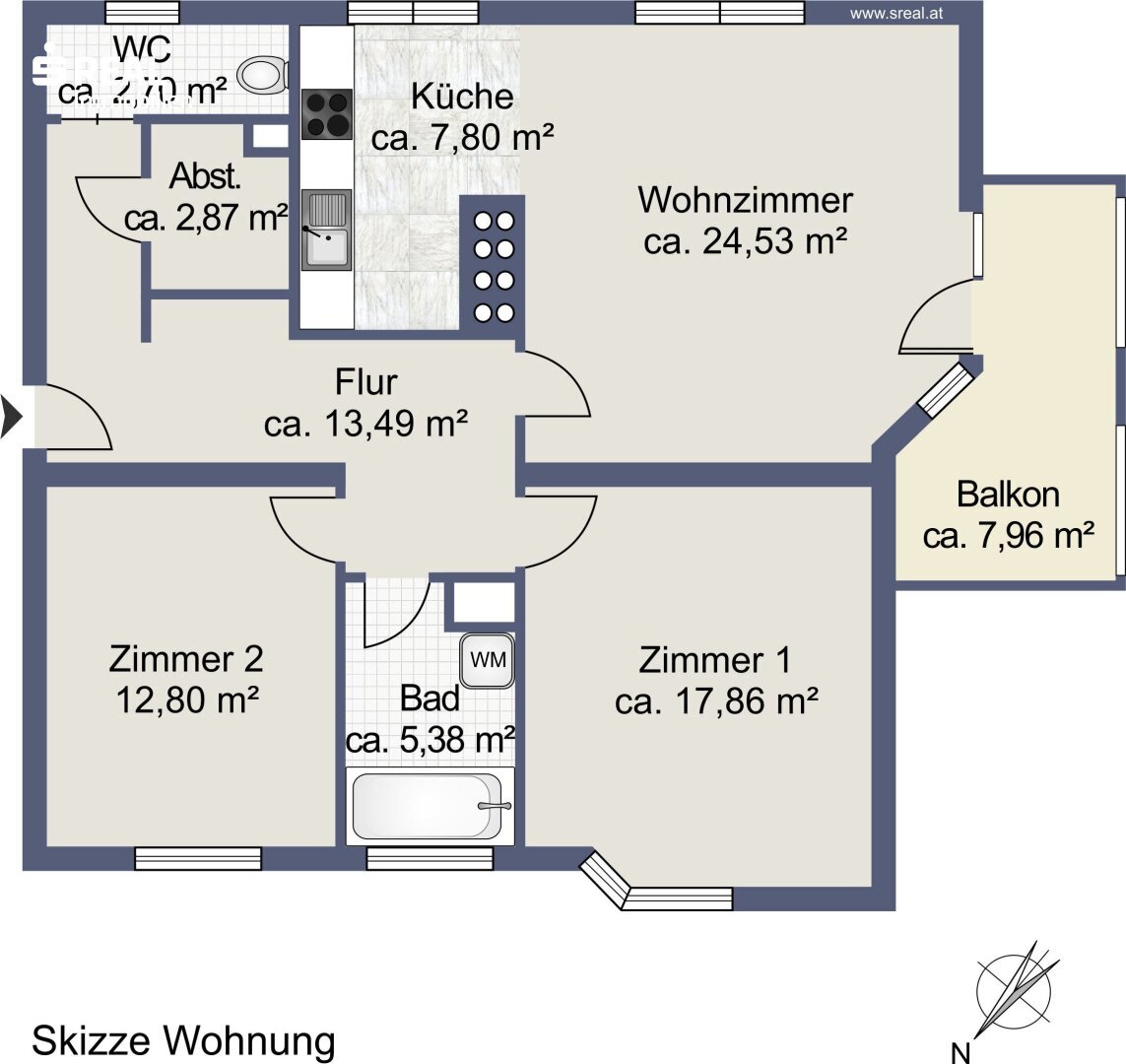 Wohnung zum Kauf 297.000 € 3 Zimmer 88 m²<br/>Wohnfläche 6.<br/>Geschoss Korneuburg 2100