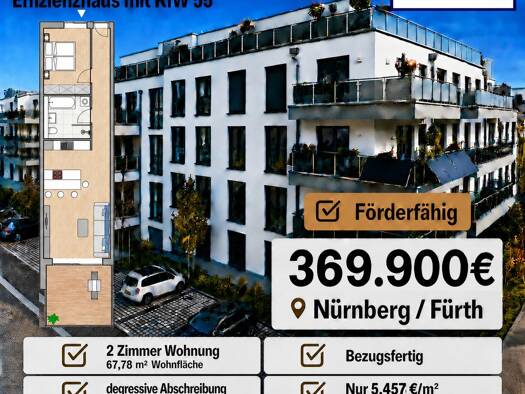 Wohnung zum Kauf provisionsfrei 369.900 € 2 Zimmer 67,8 m² 4. Geschoss Südstadt Fürth 90763