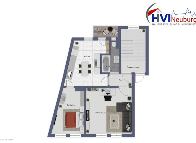Wohnung zur Miete 630 € 2 Zimmer 59 m² 2. Geschoss frei ab sofort Blumenstraße 42 Neuburg Neuburg an der Donau 86633