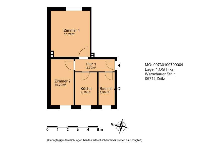 Wohnung zur Miete 229 € 2 Zimmer 42,2 m²<br/>Wohnfläche 3.<br/>Geschoss Warschauer Str. 1 Zeitz Zeitz 06712