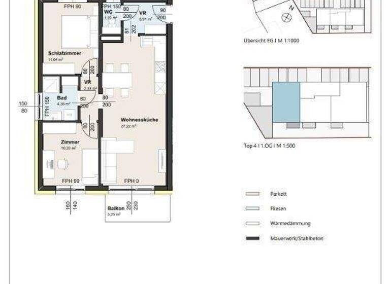 Wohnung zur Miete - Erstbezug 836 € 3 Zimmer 60,4 m² 1. Geschoss Muckendorf an der Donau 3426