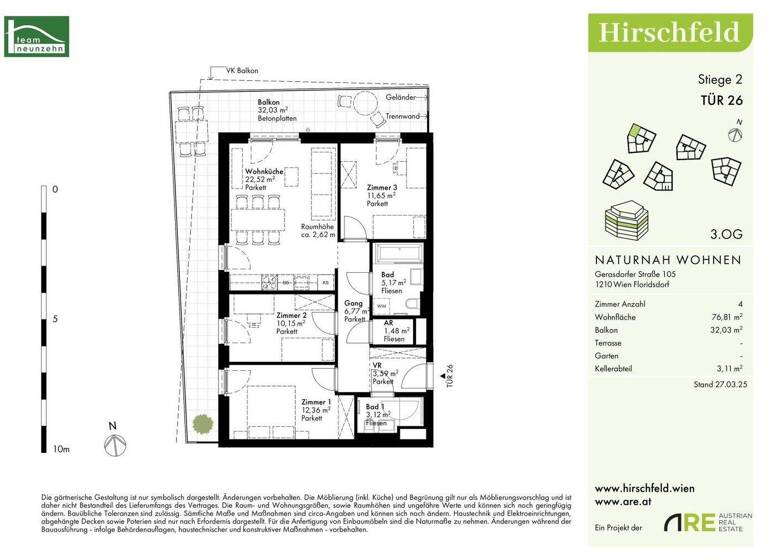 Wohnung zum Kauf - Erstbezug provisionsfrei 438.600 € 4 Zimmer 76,8 m² 3. Geschoss Gerasdorfer Straße 105 Wien 1210